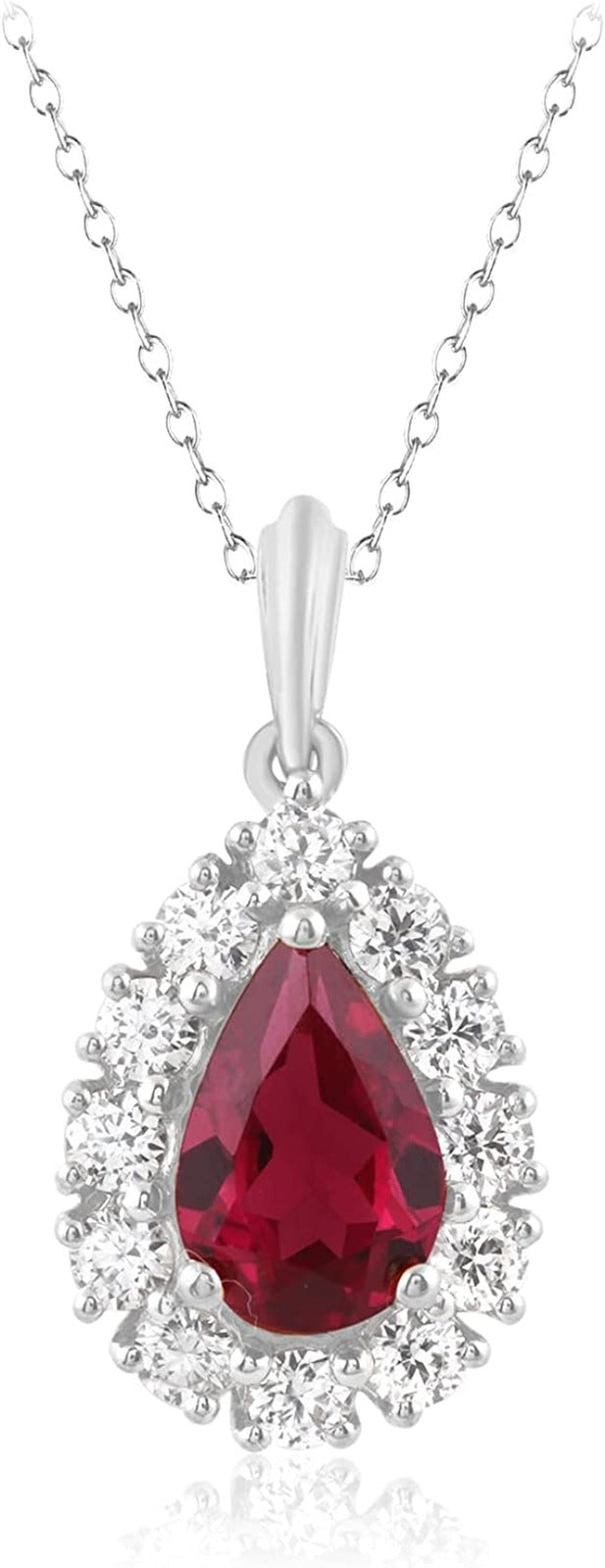 Pear Shape Natural Ruby & round Cut Lab Grown Diamond Pear Shape Pendant Necklac