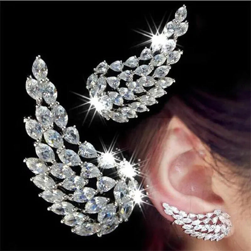 Bridal Wedding Climber Earrings 18K Gold Micro Pave Diamond Angel Wing Earrings