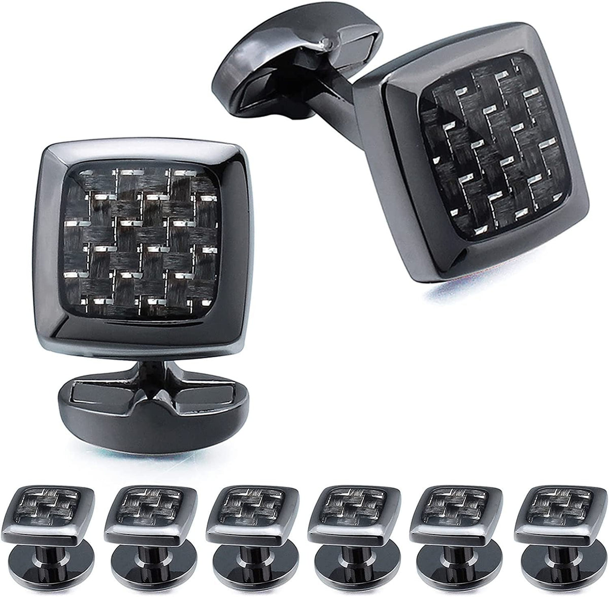 Cufflinks and Studs for Men-Fashion Men Vintage Enamel Carbon Fiber Tuxedo Shirt
