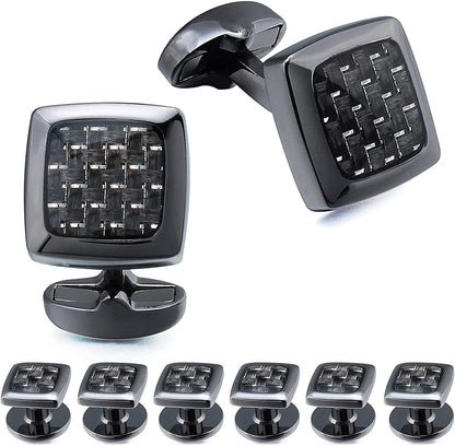 Cufflinks and Studs for Men-Fashion Men Vintage Enamel Carbon Fiber Tuxedo Shirt