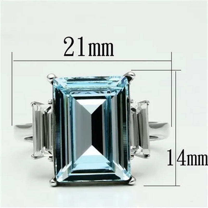 Women'S 10.6 Ct Radiant Cut Sea Blue Crystal Stainless Steel Engagement Ring