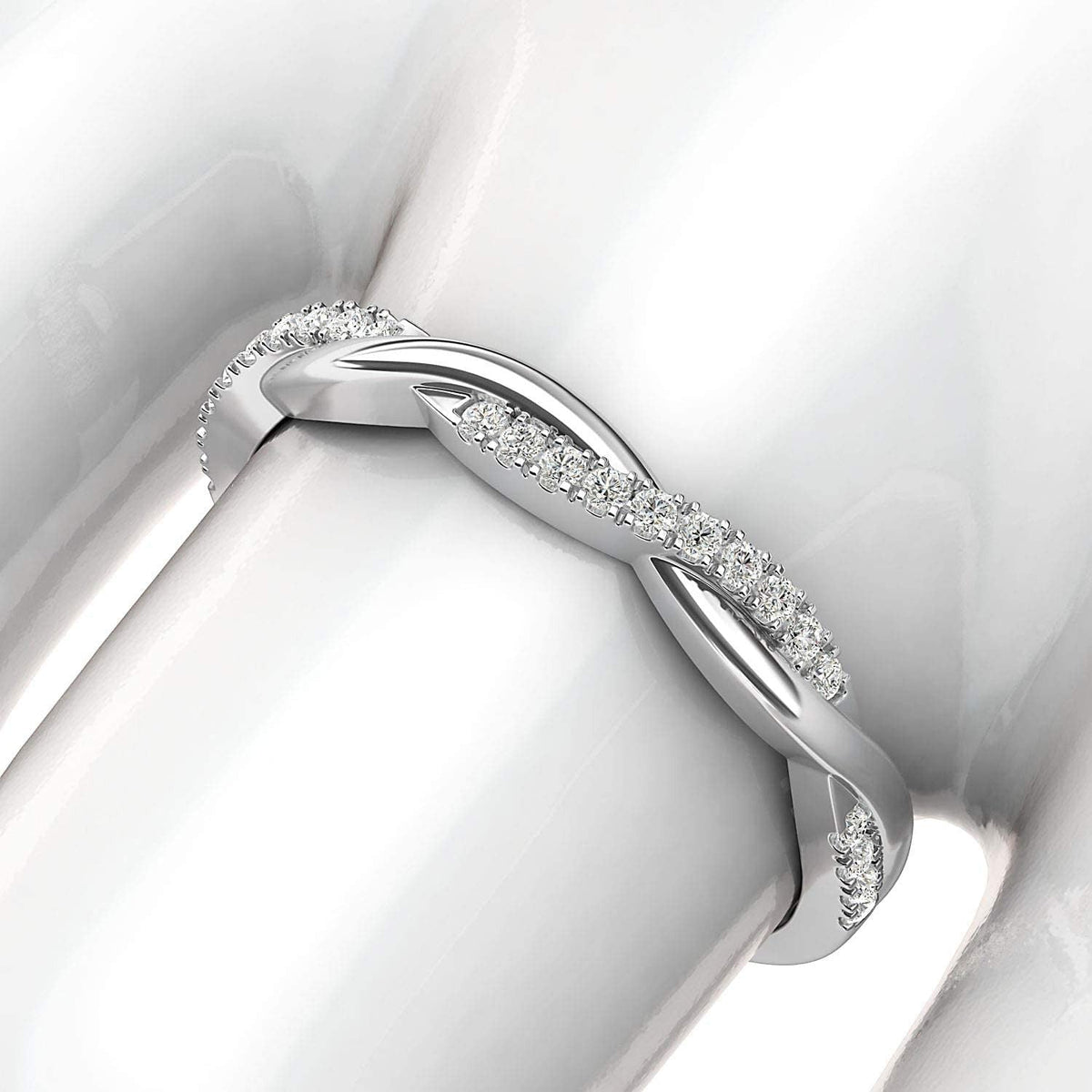 14K White Gold 2.5Mm Petite Twisted Vine Simulated Diamond Ring Wedding Band Mat