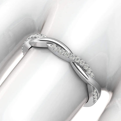 14K White Gold 2.5Mm Petite Twisted Vine Simulated Diamond Ring Wedding Band Mat