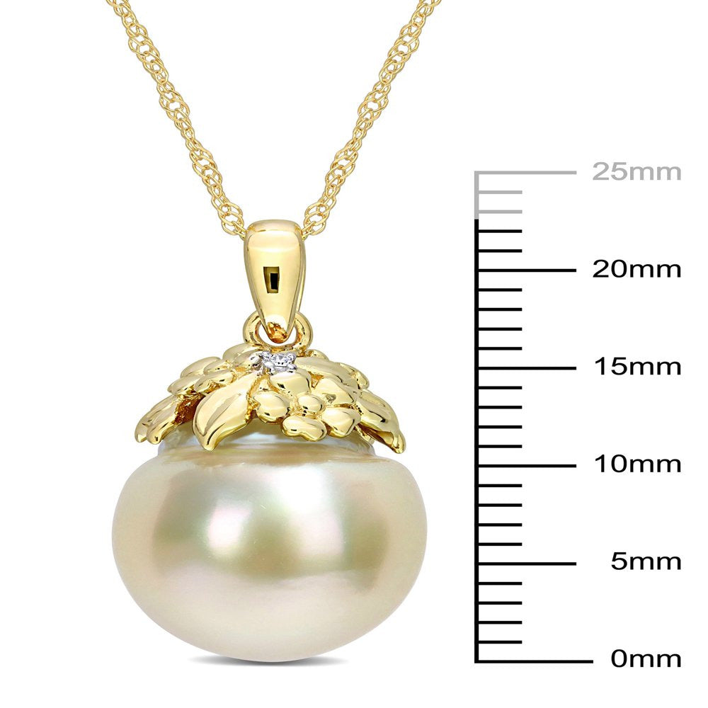 9-10Mm Drop South Sea Cultured Freshwater Pearl and Diamond Accent 14Kt Yellow G