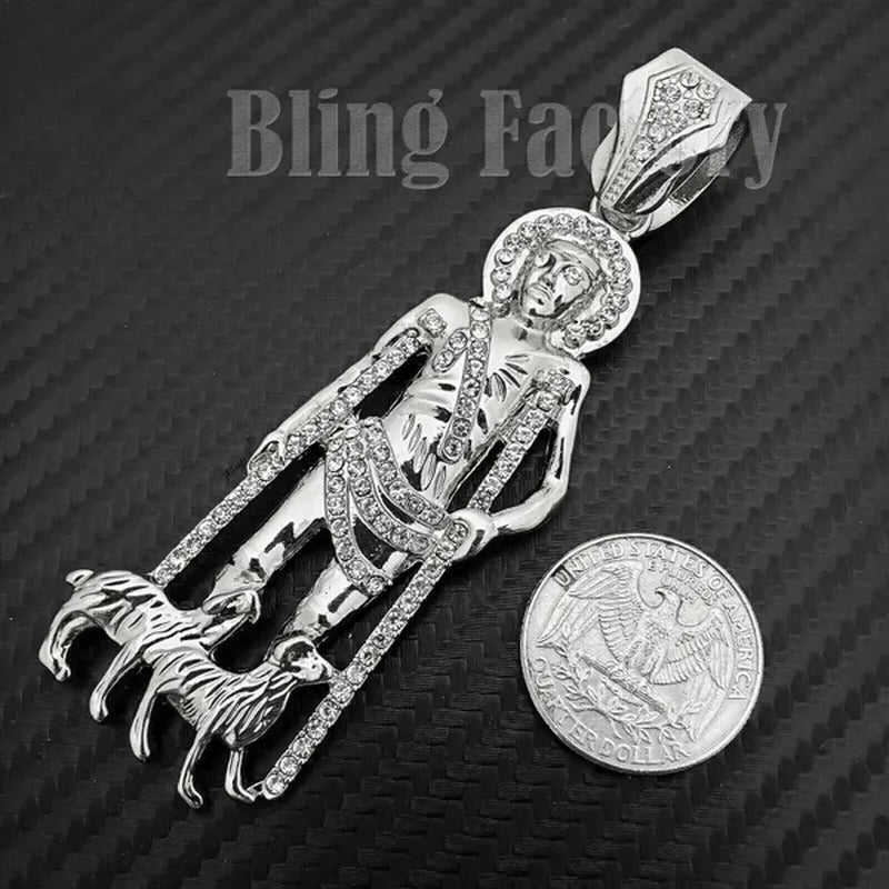 Gold/Silver Plated Hip Hop Iced Lab Diamond San Lazaro Large Bling Charm Pendant