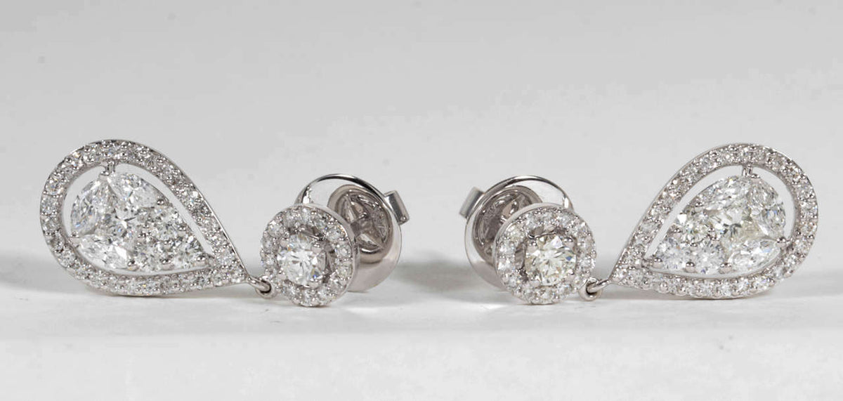 DIAMOND EARRING MARQUISE PRINCESS ROUND BRILLIANT SET CLUSTER EARRING