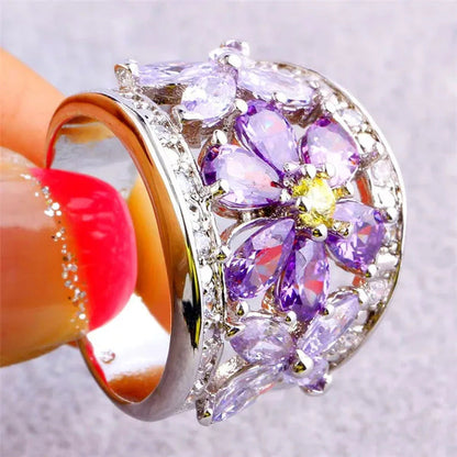 Women'S Flower Jewelry 2*4Mm Pear & round Cut Amethyst & Tourmaline & Citrine &