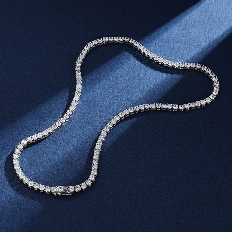 100% S925 Sterling Silver 4Mm Moissanite Tennis Chain Necklace Sparkling Lab
