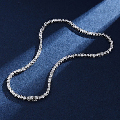 100% S925 Sterling Silver 4Mm Moissanite Tennis Chain Necklace Sparkling Lab