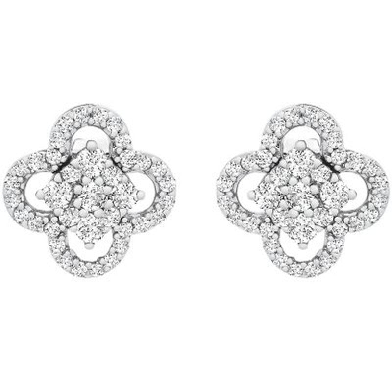 0.25 CT. T.W. I-I1 White Gold Diamond Clover Flower Stud Earrings