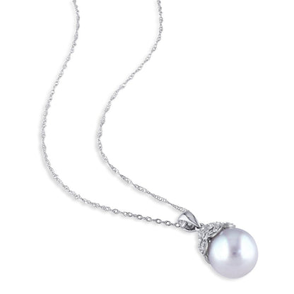 Miabella 10-10.5MM White South Sea Cultured Pearl and Diamond-Accent 14K White G