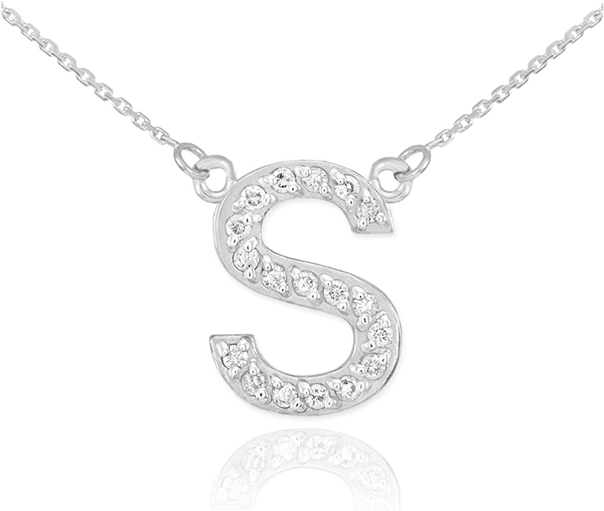 Fine 14K White Gold Diamond-Studded Initial Letter Pendant Necklace, 18"