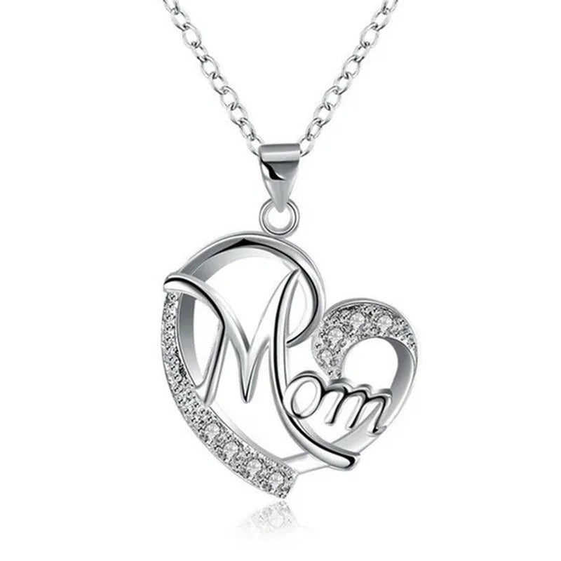 New Fashion Creative Love MOM Necklace Diamond-Encrusted Mom Heart-Shaped Neckla