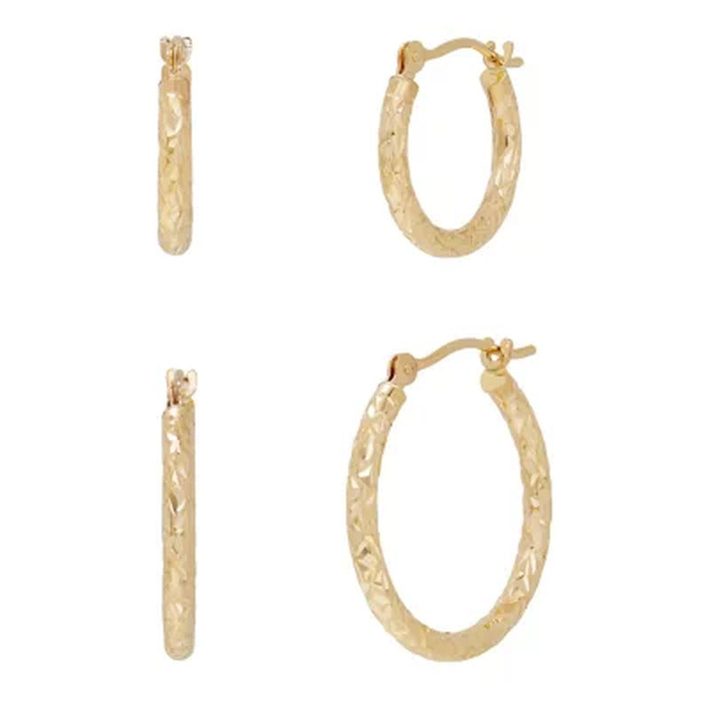 14K Yellow Gold Diamond-Cut Hoop Set