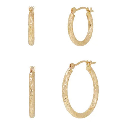 14K Yellow Gold Diamond-Cut Hoop Set