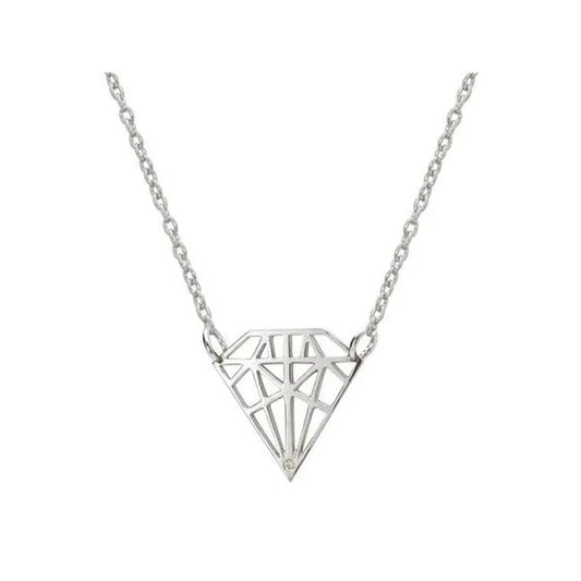 925 Sterling Silver Necklace Diamond Shaped Pendant with Sparkling CZ Stone