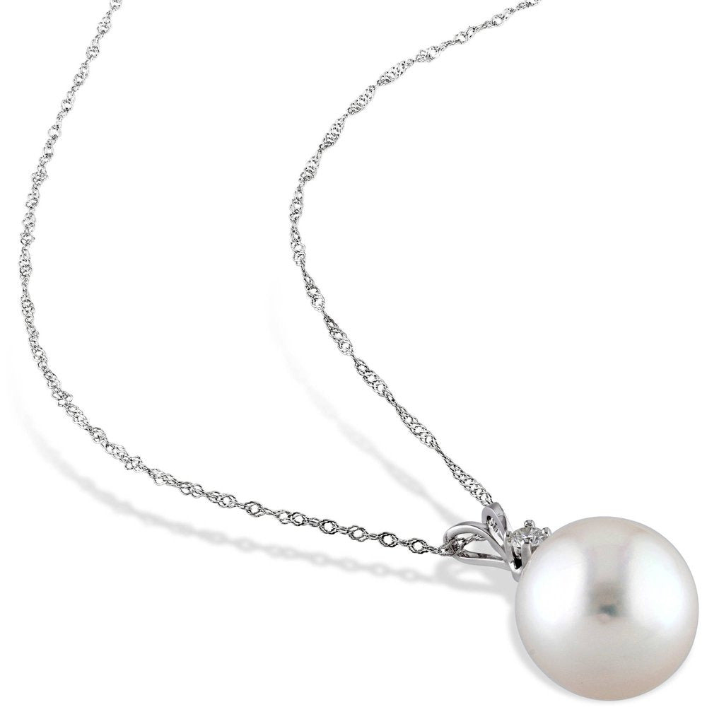 9-10Mm White round South Sea Pearl and Diamond-Accent 14Kt White Gold Fashion Pe