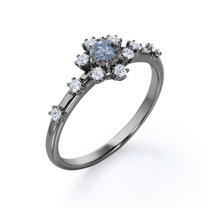 7 Stone Cluster - 0.58 Carat round Shaped Salt and Pepper Diamond with Moissanit