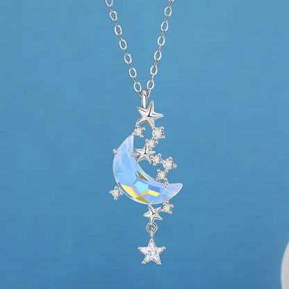 Exquisite Starry Sky Moon Moonstone Necklace Elegant Ladies Birthstone Pendant N