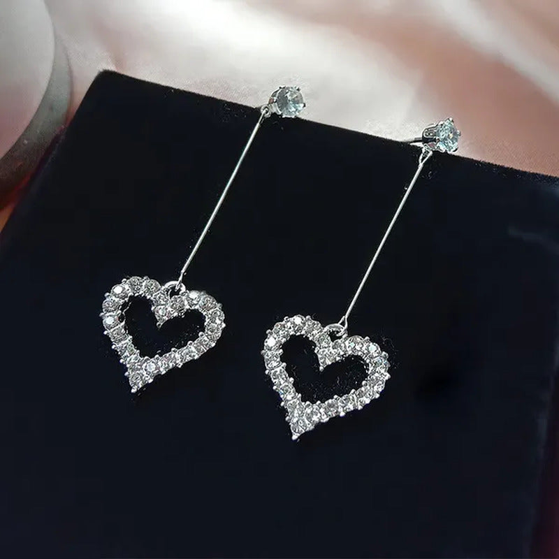 New Exquisite Korean Women'S Fashion Diamond Long Tassel Heart-Shaped Pendant Ea
