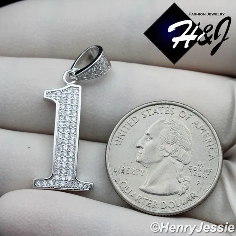 MEN 925 STERLING SILVER LAB DIAMOND ICED BLING NUMBER "0" to "9" PENDANT*SP179