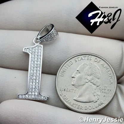 MEN 925 STERLING SILVER LAB DIAMOND ICED BLING NUMBER "0" to "9" PENDANT*SP179