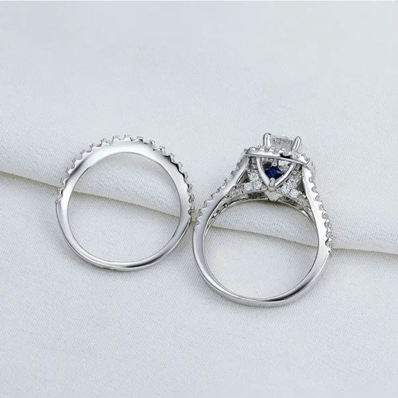 Newshe 2Pcs Wedding Ring Set Solid 925 Sterling Silver AAAAA CZ Simulate Diamond