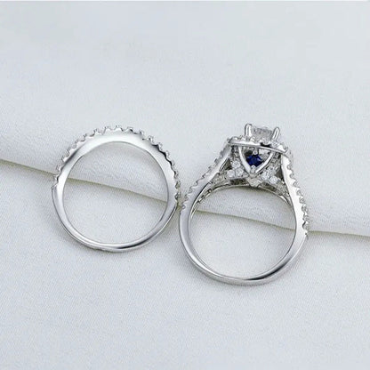 Newshe 2Pcs Wedding Ring Set Solid 925 Sterling Silver AAAAA CZ Simulate Diamond