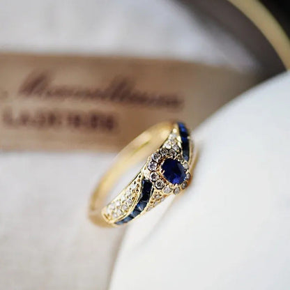 Noble Luxury Woman Fashion Gold Jewelry Natural Blue Sapphire Diamond Ring Anniv