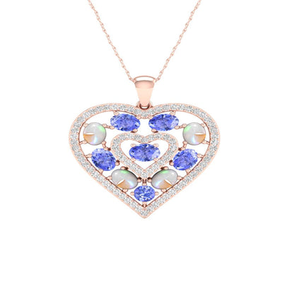 Imperial Gemstone 10K Rose Gold Oval Cut Ethiopian Opal and Tanzanite 1/4 CT TW