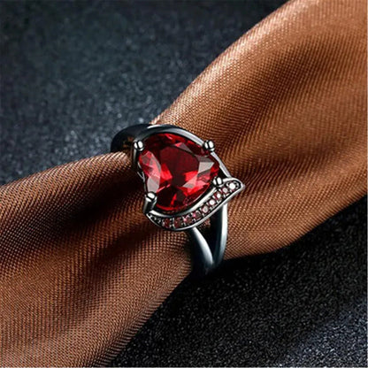 Romantic Promise Band Ring Eternity Rings Inlaid Red Heart Cubic Zirconia Weddin