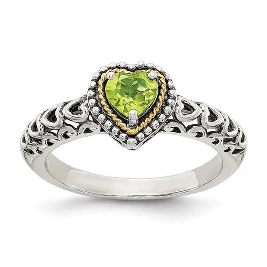 Shey Couture QTC878-6 9 Mm Sterling Silver with 14K Gold Peridot Ring, Antiq