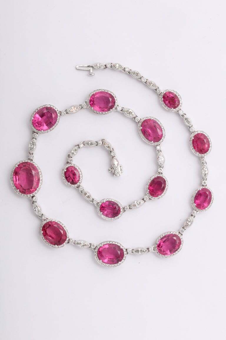 Pink Rubellite and Diamond Necklace