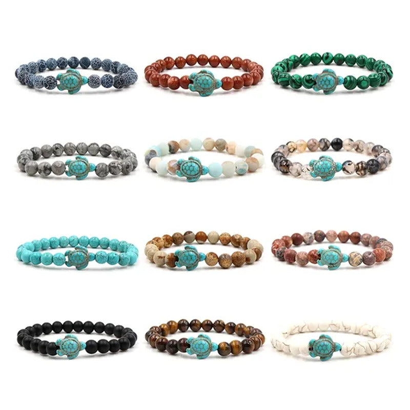 Summer Style Sea Turtle Beads Bracelets for Women Men Classic Natural Stone Elas