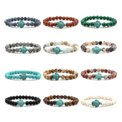 Summer Style Sea Turtle Beads Bracelets for Women Men Classic Natural Stone Elas