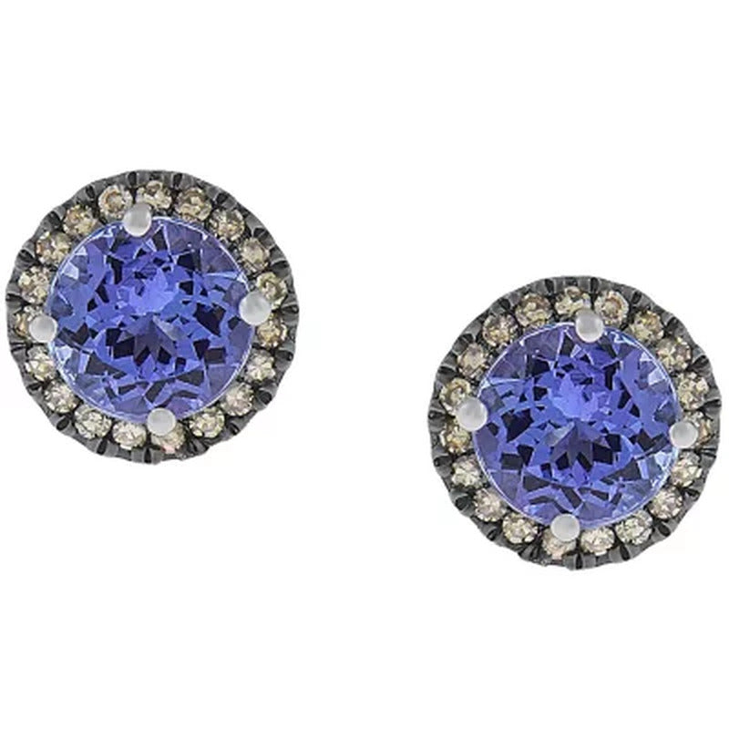14K White Gold Tanzanite and Diamond Stud Earrings