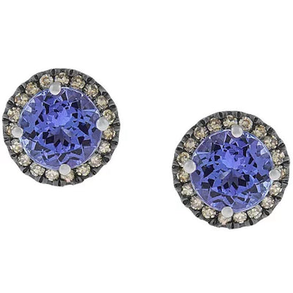 14K White Gold Tanzanite and Diamond Stud Earrings