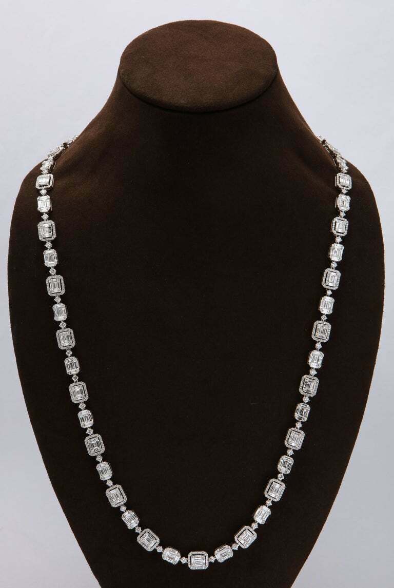 Emerald Cut Long Diamond Illusion Set Necklace and Bracelet Set