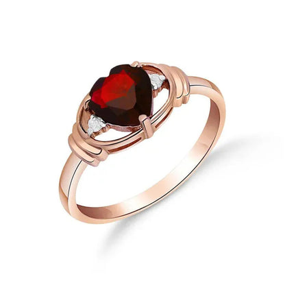 0.96 CTW 14K Solid Rose Gold Ring with Natural Diamonds and Heart-Shaped Garnet