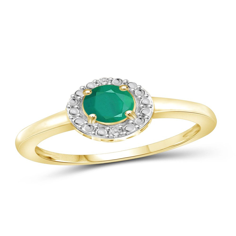 1/2 Carat T.G.W. Emerald and White Diamond Accent 14Kt Gold over Silver Ring