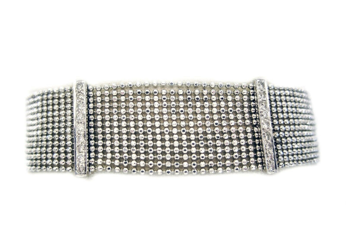 DIAMOND BAR ROUND SHAPE LINK BALL CHAIN WHITE GOLD