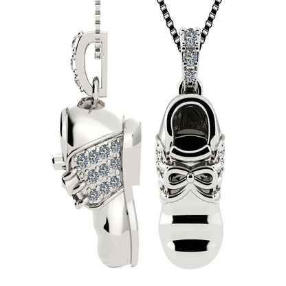 Birthstone Baby Shoe Pendant Necklace W/ Pure Brilliance Zirconia - Rhodium Plat