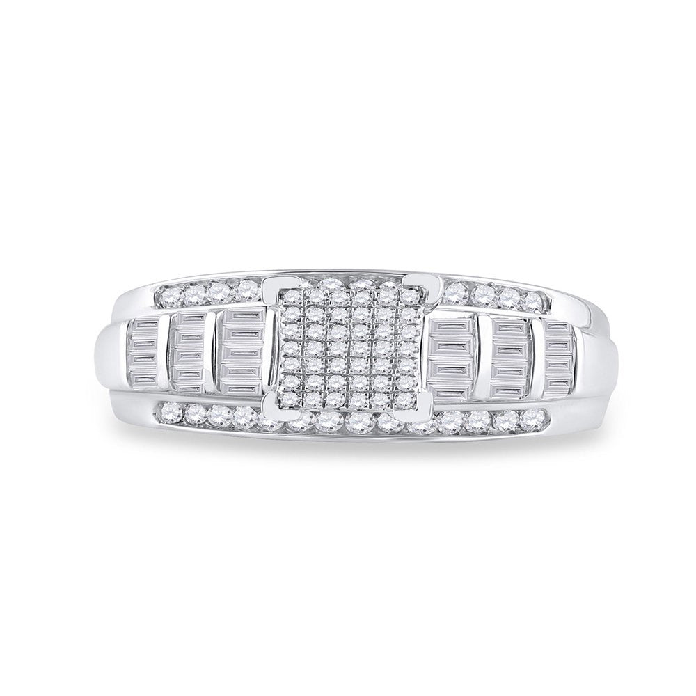 Sterling Silver round Diamond Cluster Bridal Wedding Engagement Ring 3/8 Cttw
