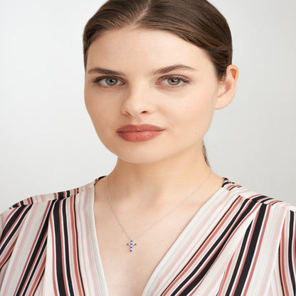 Forever Facets 1/8 CT TW Lab Grown Diamond and Created Sapphire Cross Necklace H
