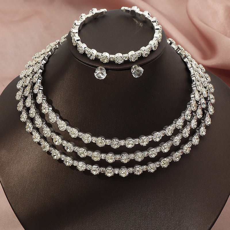Simple Atmosphere Diamond Necklace Necklace Earrings Bracelet Three-Piece Set