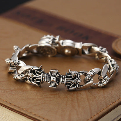Sterling Silver Creative Flame Cross Bracelet