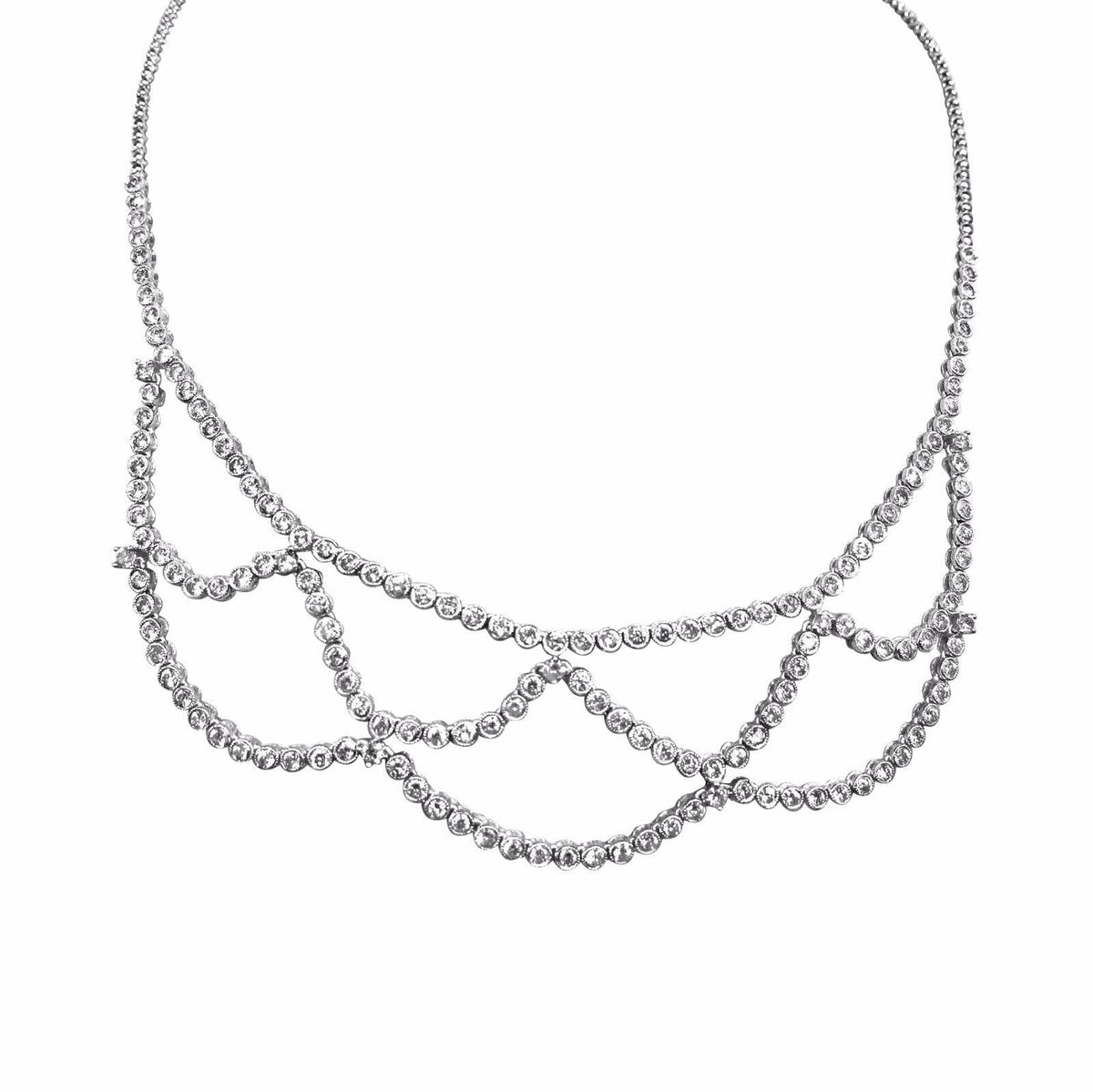 5.96 CT DIAMOND HALF WAY SET FRONT SET NECKLACE ROUND DIAMOND WEB DESIGN 18 K