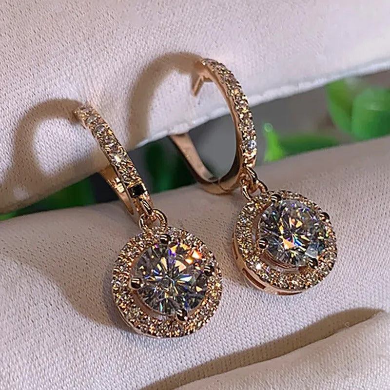 Luxury Elegant Exquisite 925 Sterling Silver Rose Gold Diamond Dangle Drop Earri