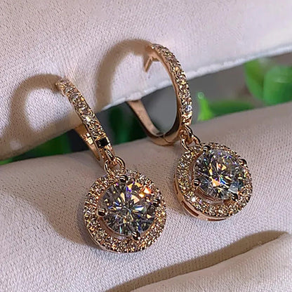Luxury Elegant Exquisite 925 Sterling Silver Rose Gold Diamond Dangle Drop Earri