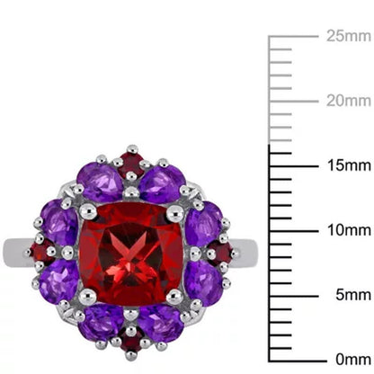 Garnet and African-Amethyst Cocktail Ring in Sterling Silver
